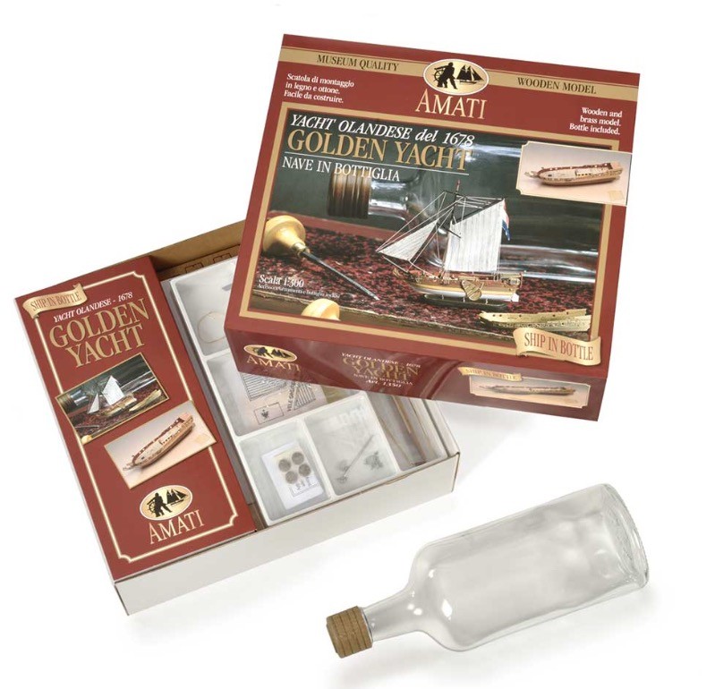 Golden Yacht Ship-in-a-Bottle Kit (Amati, 1:300) - Ships in Bottles